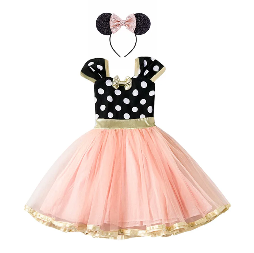 Minnie Mouse H Милая одежда с Минни Маус для маленьких девочек, мини-юбка выше колена, летнее праздничное фатиновое платье в горошек для малышей, одежда с дизайном «Микки», детское платье - Цвет: Minnie Mouse H