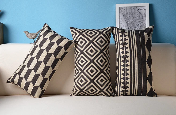 Черно-белая полосатая Подушка геометрические подушки льняная наволочка офисные