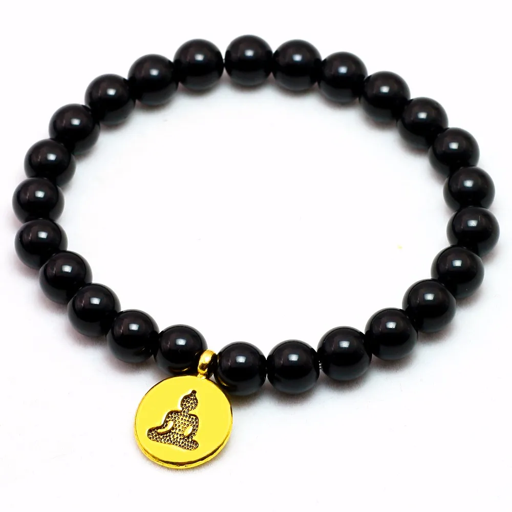 Для женщин мужчин Йога ювелирные изделия черный оникс Натуральный камень Мала