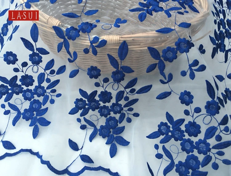 

LASUI Organza Lace Fabrics Dresses Women 's Dresses Small flowers 5colors Positioning embroidery Off white Fluorescent green