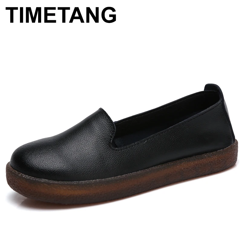 

TIMETANG Women Flats Shoes Genuine Leather Slip-on Round Toe Muscle Sole Ladies casual Shoes Comfortable Soft Shoes Female Fall