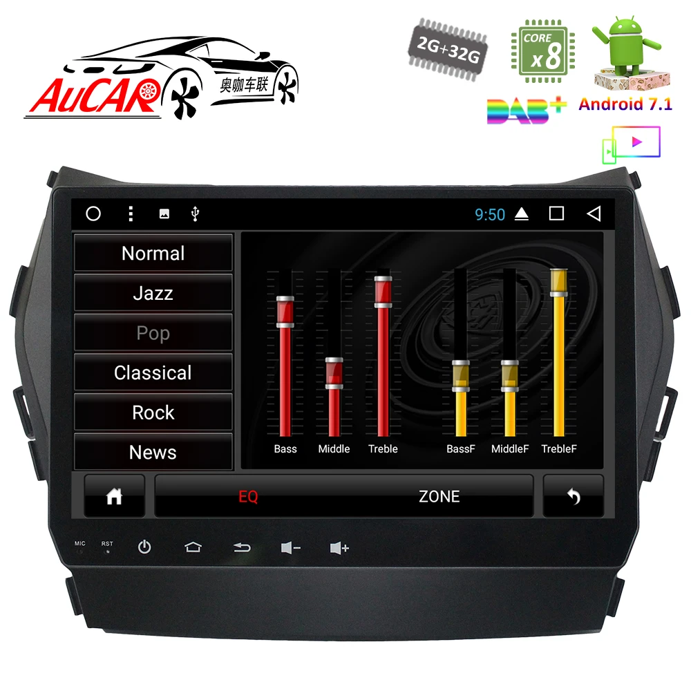 Автомобильный DVD-плеер 9 дюймов Android 7 1 GPS-навигация для Hyundai SantaFe IX45 2013-2017 радио с