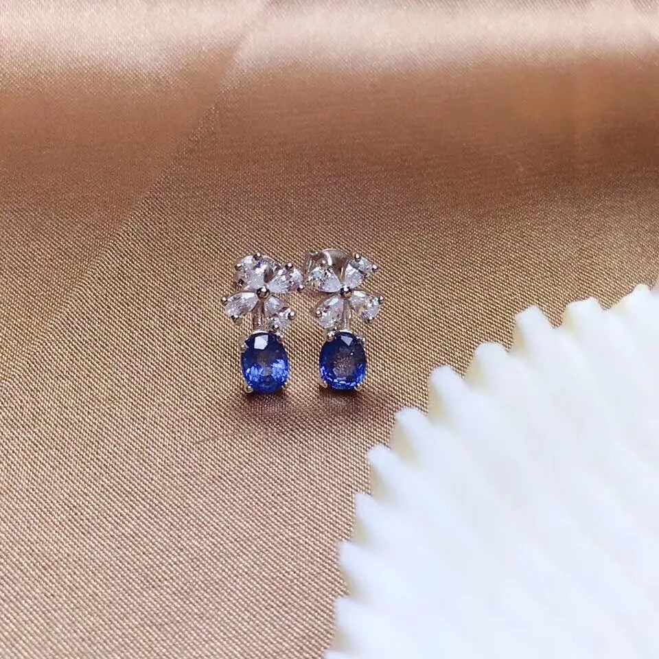 

Natural Blue Sapphire Drop Earrings Jewelry For Women Lady Love Gift 4x5mm Beads 925 Silver Sterling Gemstone Earrings AAAAA