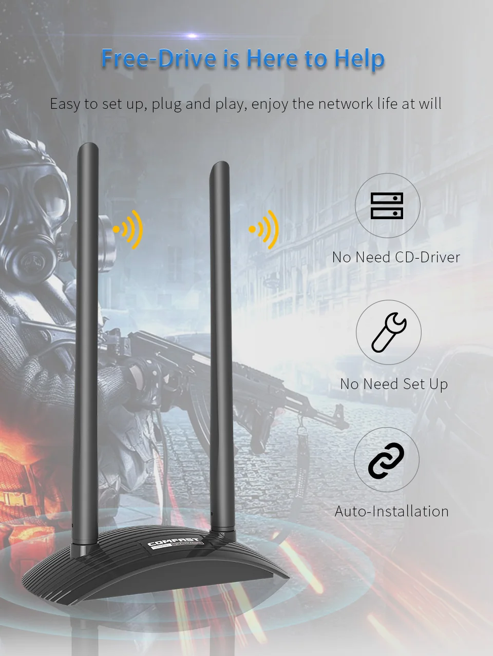 2*6dbi Dual Band Antenna Wireless Wifi Adapter 1300Mbps 5Ghz 802.11ac MT7612U Dongle USB Network Card Receiver | Компьютеры и офис