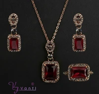 new style vintage antique gold color square red long necklaceearringring jewelry sets gift for women