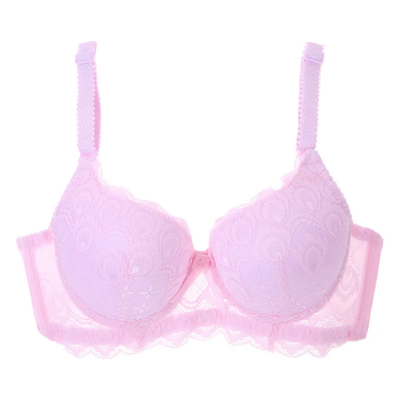Женский кружевной бюстгальтер пуш ап с вышивкой и бантом однотонный чашкой 3/4