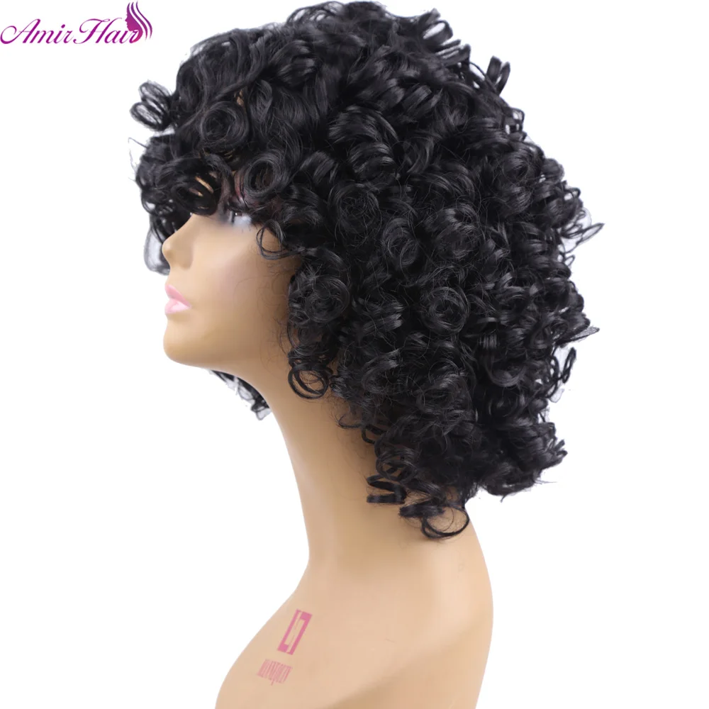 Amir Synthetic Short Wigs Black Afro Curly Wig For Women Natural Black Hair wig Heat Resistant Bangs wig