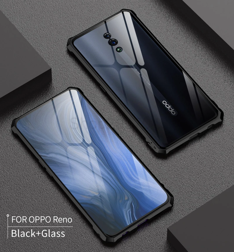 Роскошный Алюминиевый металлический защитный чехол для OPPO Reno ударопрочный прозрачный стеклянный задний Чехол OPPO Reno чехол алюминиевый бампер etui