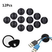 12pcs self adhesive black round cable clip holders for home and office earphone mouse cord protector management