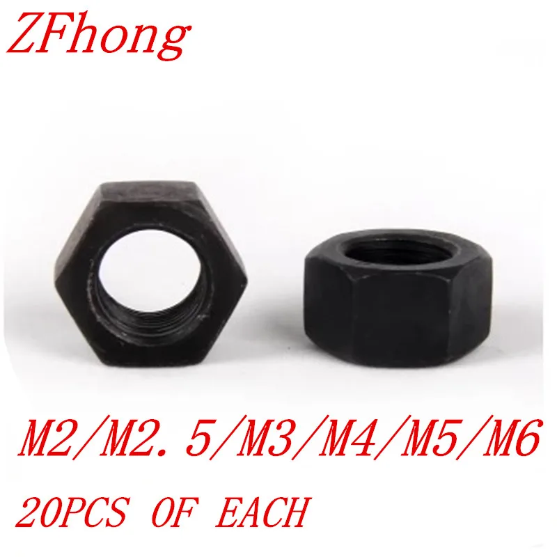 

120PCS M2 M2.5 M3 M4 M5 M6 Steel with black Hex hexagon Nut kits