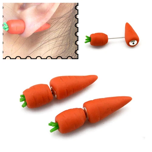 Carrot Модные серьги-гвоздики в виде животных ручной работы из полимерной глины, акулы, крокодила, кота, пираньи, серьги для женщин, серьги для пирсинга, ювелирные изделия - Окраска металла: Carrot