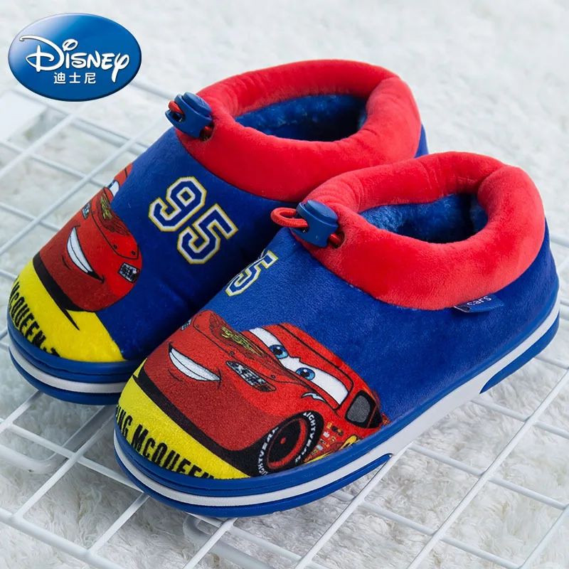 Хлопковые туфли с мультяшными машинками Disney теплые домашние тапочки для детей и