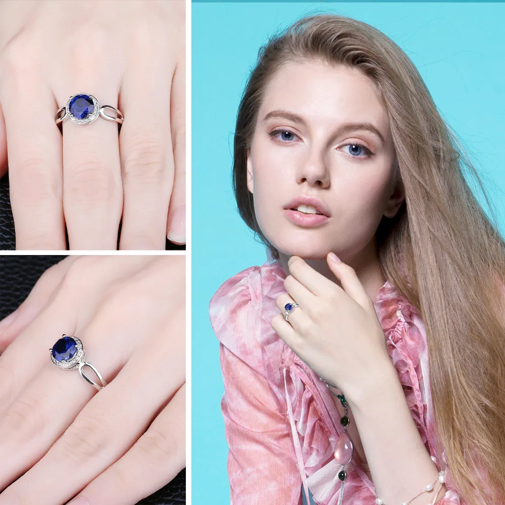 Jewelrypalace круглой огранки 2.2ct создан синий сапфир Обручение Halo Кольцо Solid 925 стерлингов Серебряные ювелирные изделия для Для женщин Мода
