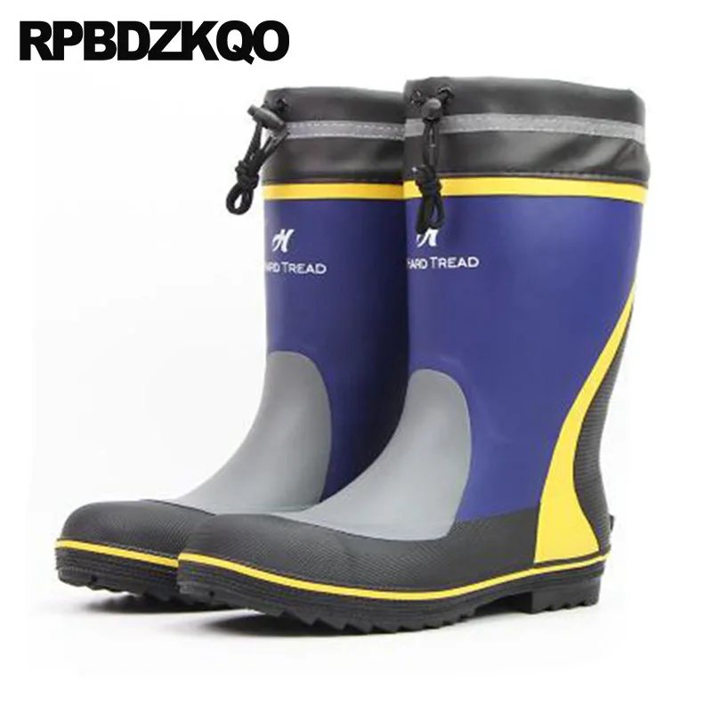 Tall Casual Waterproof Platform Rubber Fishing Boots Men Shoes Steel Toe Round Mid Calf Slip On Rain Cheap Blue Pvc Plus Size