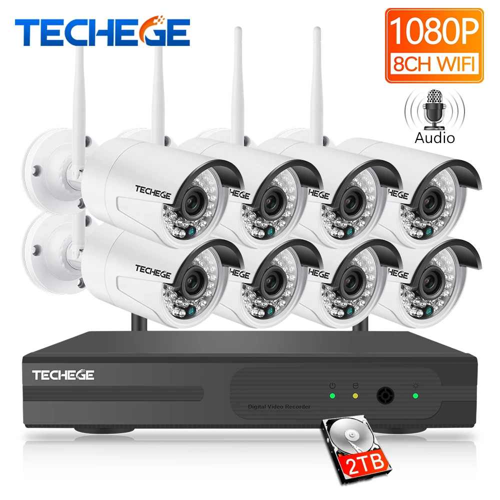 Techege Plug And Play 8CH беспроводной 2MP NVR комплект 1080 P HD водонепроницаемый уличный для