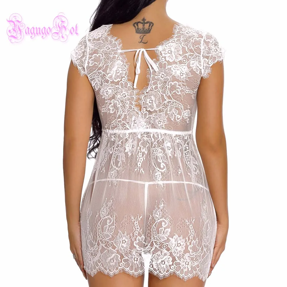 Прозрачные Ресницы кружева Seduaction Honymoon Flyaway V шеи Babydoll G String Lingere кимоно халат
