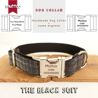 muttco engraved pet nameplate retailing high quality collar for dog custom puppy collar the black suit dog collar 5 sizes udc007