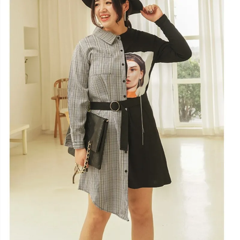 Большие размеры весеннее женское платье с длинным рукавом уличная одежда