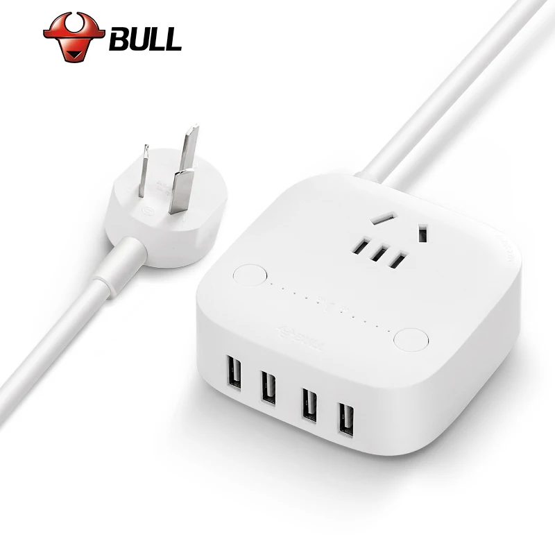 BULL Smart Charger 4 USB 2.4A Fast Charging 10A/250V/2500W Timing Function for iPhone iPad Samsung S9 S9+ Xiaomi Huawei P10 | Электроника