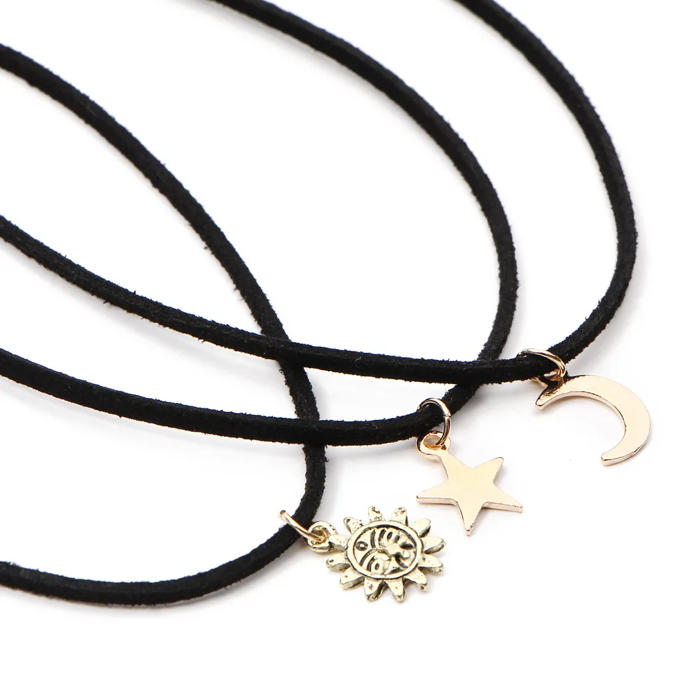 Солнцезащитное ожерелье с Луной и звездой женское черное кожаное колье короткая