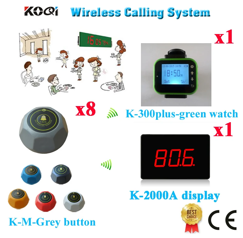 Wireless Electronic Table Buzzer System CE Passed Waiter Call Restaurant Buzzer Bell Set(1 display+1 watch+8 call button)