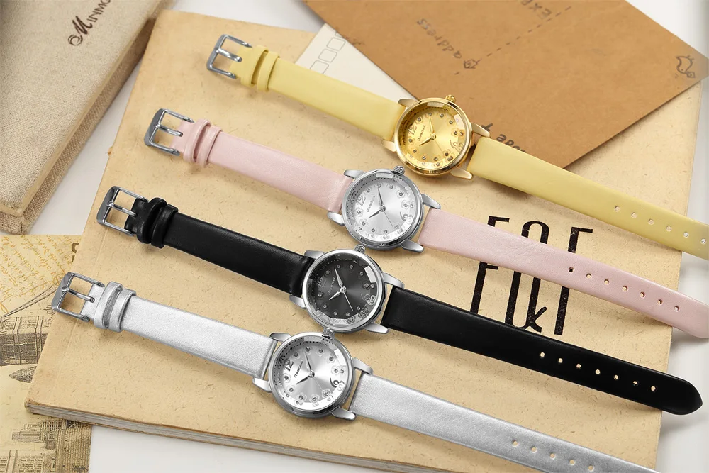 Женские Модные кварцевые часы Стразы женские повседневные с кожаным ремешком