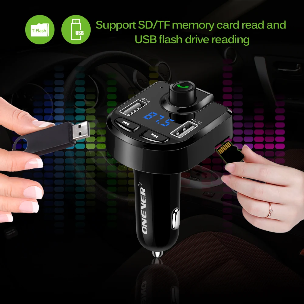 FM трансмиттер Onever автомобильный с 2 USB портами и поддержкой TF карт|fm modulator|car kit