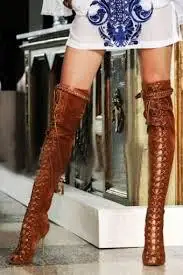 Пикантные Женские Сапоги выше колена на высоком каблуке замшевые высокие сапоги