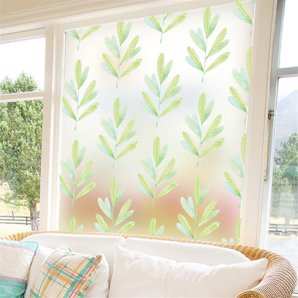 Green leaves Privacy self adhesive Window Film Opaque Sticker PVC wall Sliding Door Bathroom window glass stickers AA51 | Дом и сад