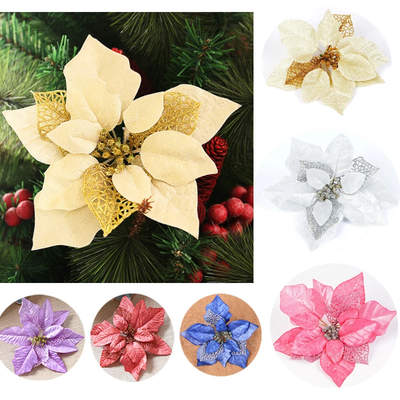 HACOCHU 5 шт./партия 20 см новогодняя елка Цветок выдалбливают блестки Kerst Decoratie искусственные поддельные цветы для свадебных украшений