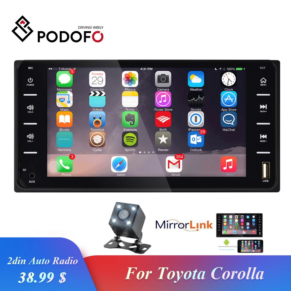 Автомагнитола Podofo мультимедийный MP5 плеер на Android/IOS с 7 &quotэкраном Bluetooth камерой