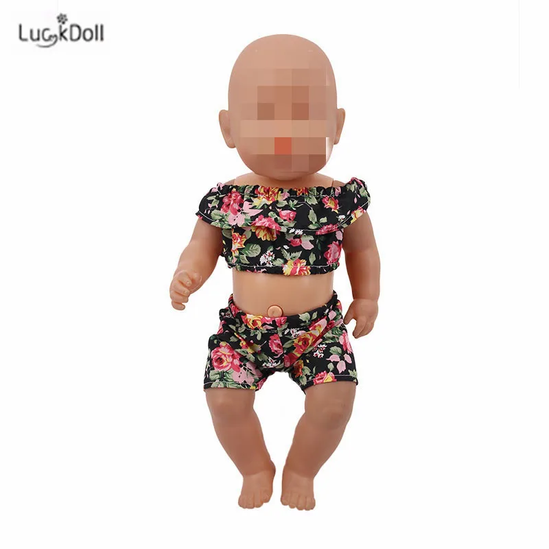 LUCKDOLL цветок короткий рукав шорты комплект подходит 18 дюймов Американский 43 см BabyDoll одежда аксессуары, игрушки для девочек, поколение, день рождения Gif