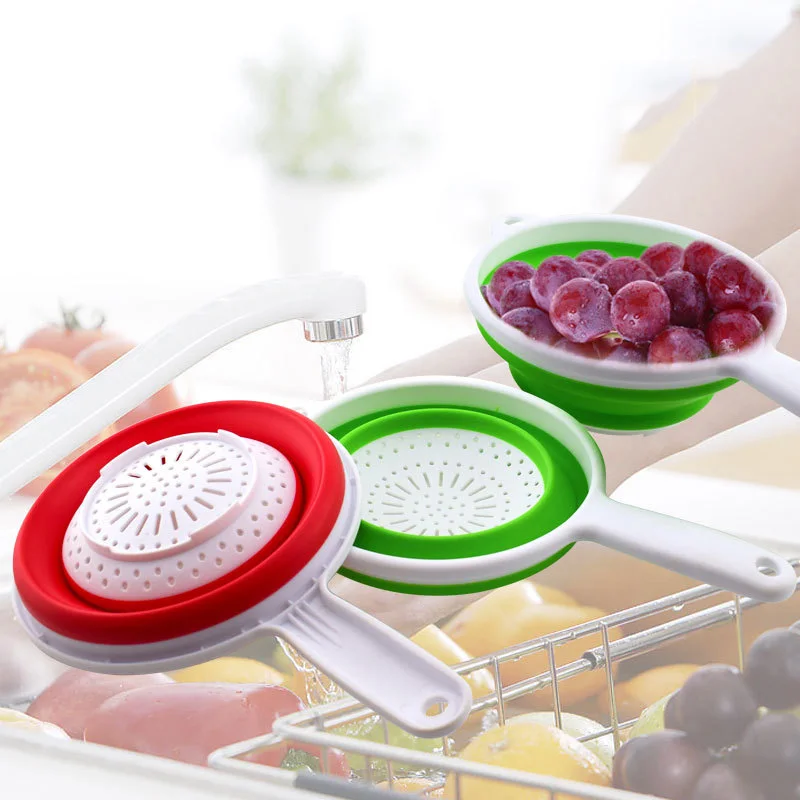 Складной силиконовый пластиковый дуршлаг сливная корзина ситечко для мытья