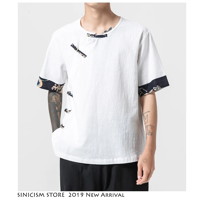 Sinicism Store мужские лоскутные футболки Harajuku уличная одежда летний хлопковый льняной