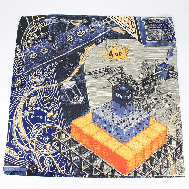 

EuropeStyle Fashionable large size square silk scarfs printing Mechanical ship beach shawl summer travel ladies scarves 130cm