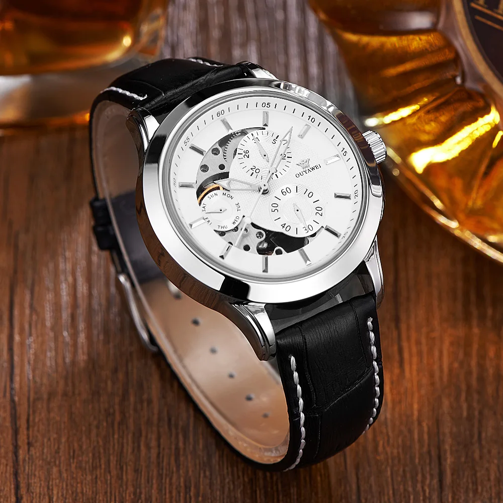 Часы наручные OUYAWEI Мужские механические брендовые аналоговые Роскошные с