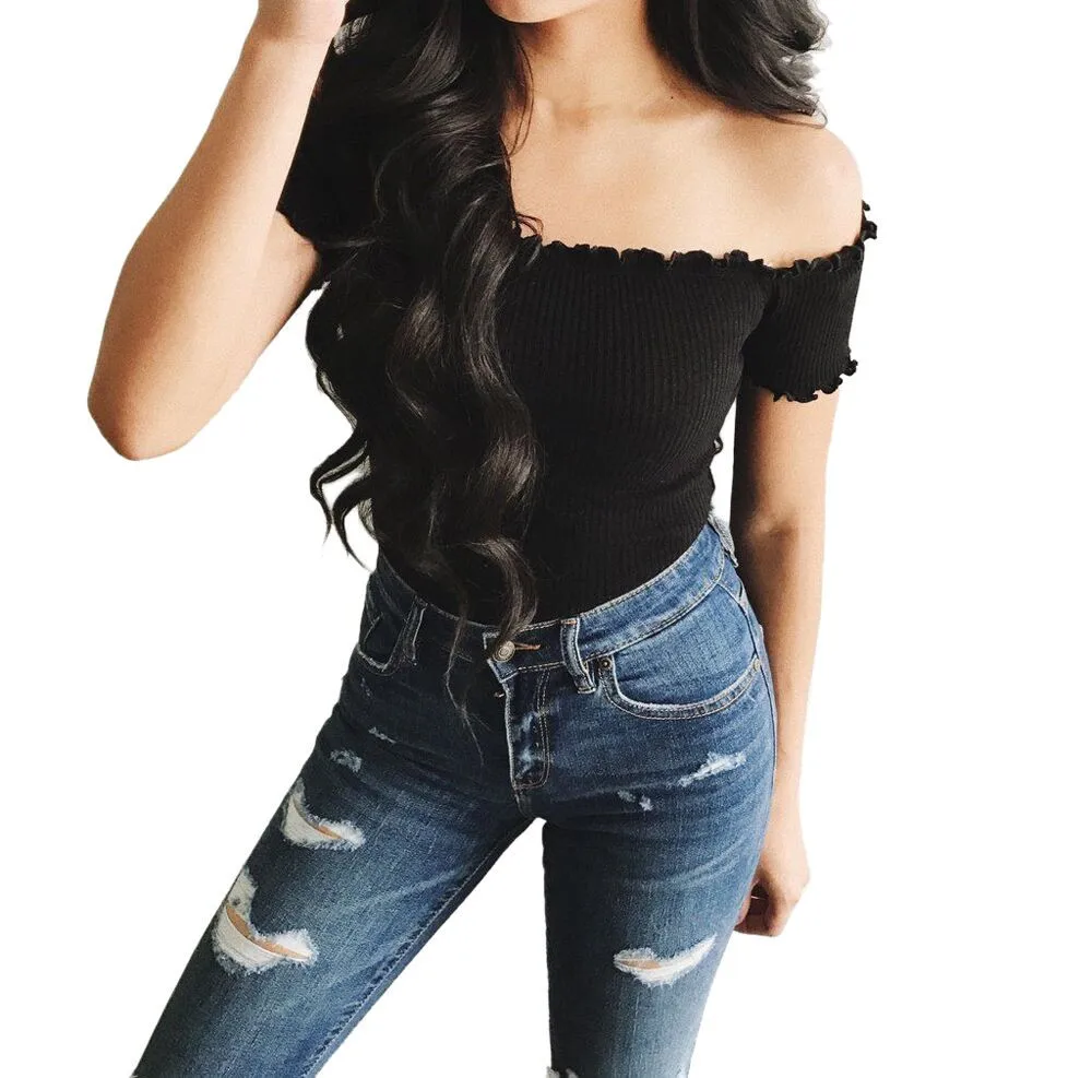 W WWomen летние складные Топы без бретелек с открытыми плечами коротким рукавом Сексуальная одежда уличная