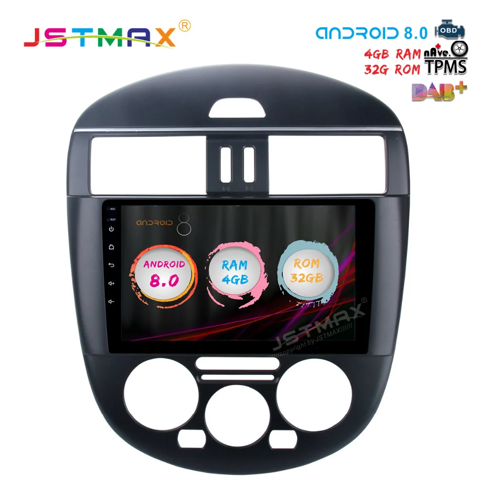 

JSTMAX 9" Android 8.0 Car GPS Radio Player for Nissan Tiida ( Manual AC )2011 2012 2013 2014 with Octa Core 4GB+32GB Stereo DAB+