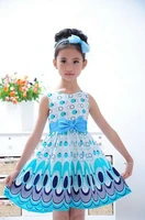 unikids girls dress cute peacock color sleeveless princess dress circle korean fashion childrens clothes