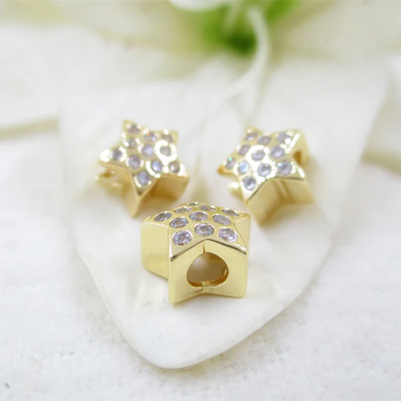 Vacuum plating gold star connector insert zircon spacer Beads not fade for making jewelry accessories 8mm 3pcs | Украшения и