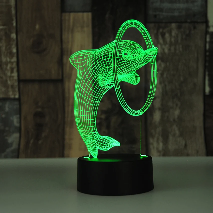 Животное 3D LED USB лампа милый Дельфин прыжки хула обруч Форма многоцветный ночник