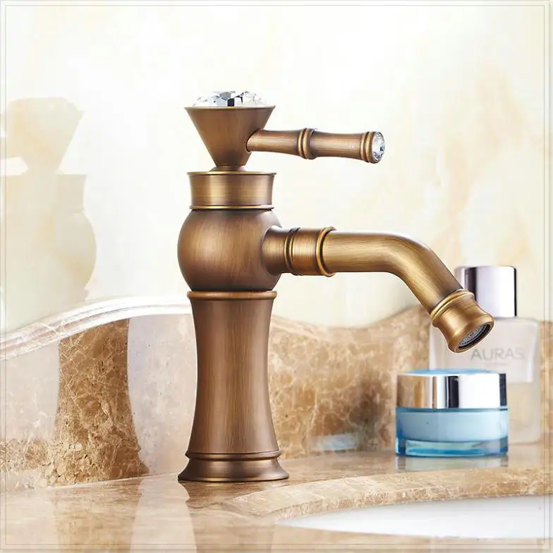 Free shipping deck mounted hot cold water antique brass mixer faucet vasos for jillkets | Обустройство дома