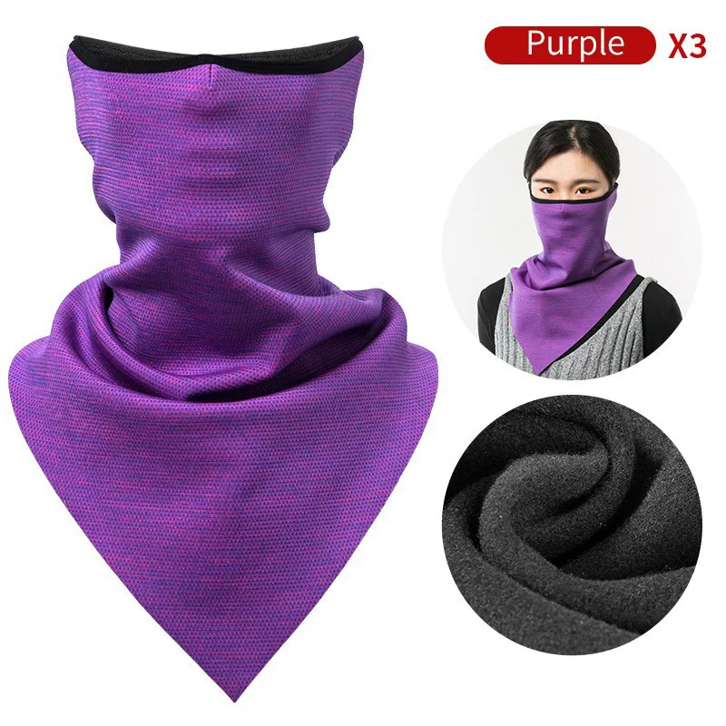 Purple x 3 ROCKBROS зимняя Лыжная маска для лица, ветрозащитная теплая флисовая маска для сноуборда, мотоциклетная Мужская дышащая маска для холодной тренировки, полумаска для лица - Цвет: Purple x 3