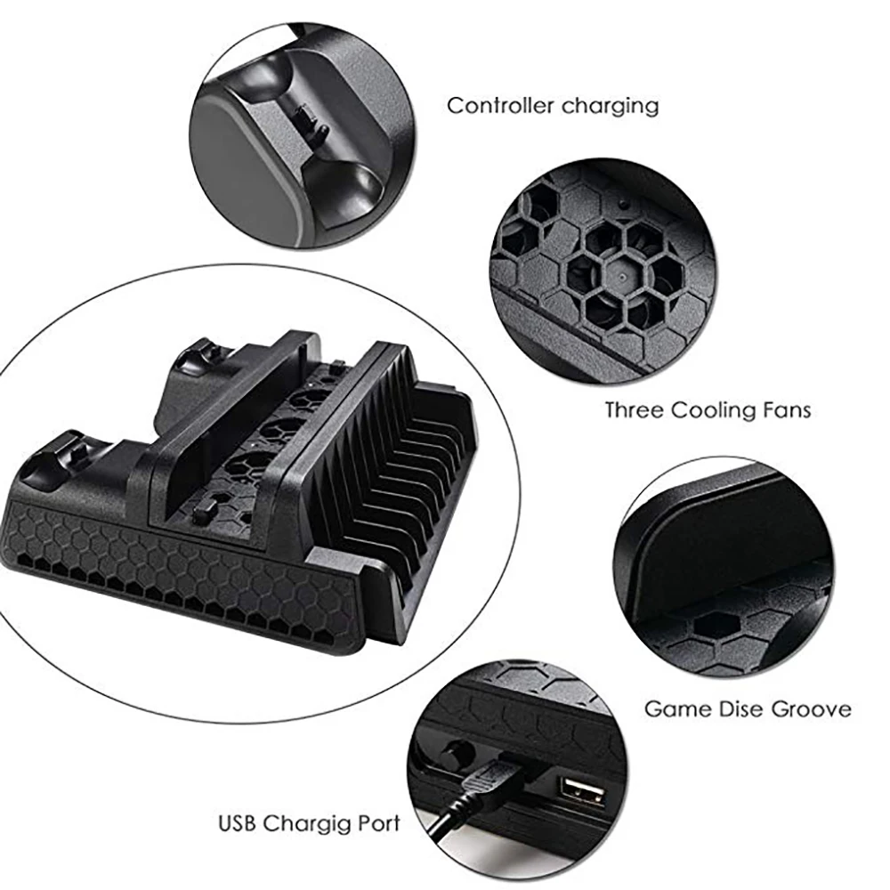 PS4/PS4 Slim/PS4 Pro Vertical стенд с Вентилятор охлаждения Cooler двойной контроллер Зарядное