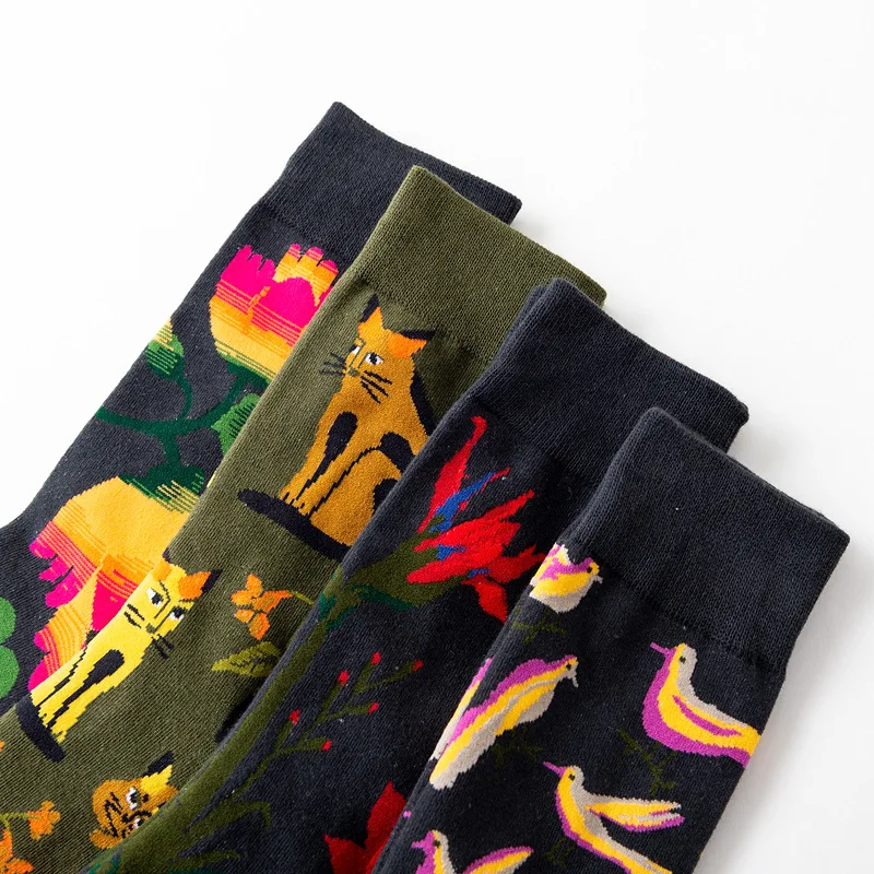 Moda sockmark/мужские Носки с рисунком собаки осьминога, цветов, растений, Kawaii, забавные счастливые носки, повседневные женские хлопковые чулки, для катания на коньках, Harajuku