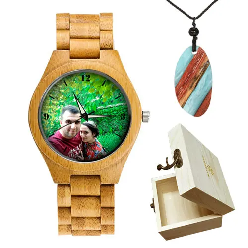 bamboo watch boxgift Семейные часы для влюбленных, индивидуальная гравировка, фото, УФ-печать, бамбуковые деревянные часы, подарки для мужчин, уникальный подарок, дропшиппи - Цвет: bamboo watch boxgift