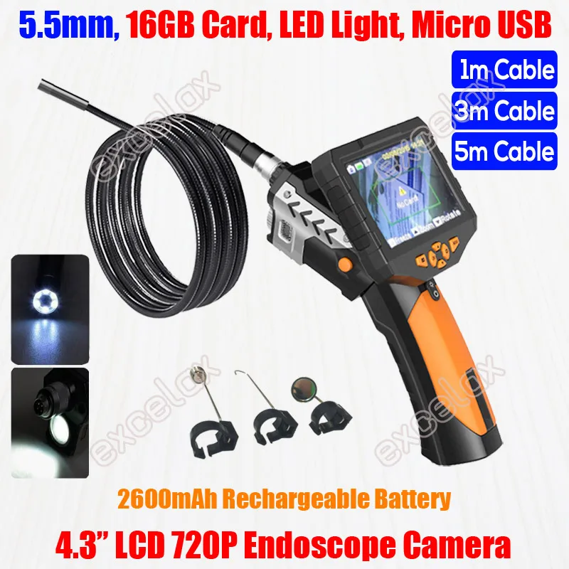 5.5mm(0.22in) 720P 4," lcd 3,9 мм 5,5 мм 7,6 мм 8 мм ручная камера для осмотра Труб Бороскоп светодиодный фонарик эндоскоп - Цвет: 5.5mm(0.22in)
