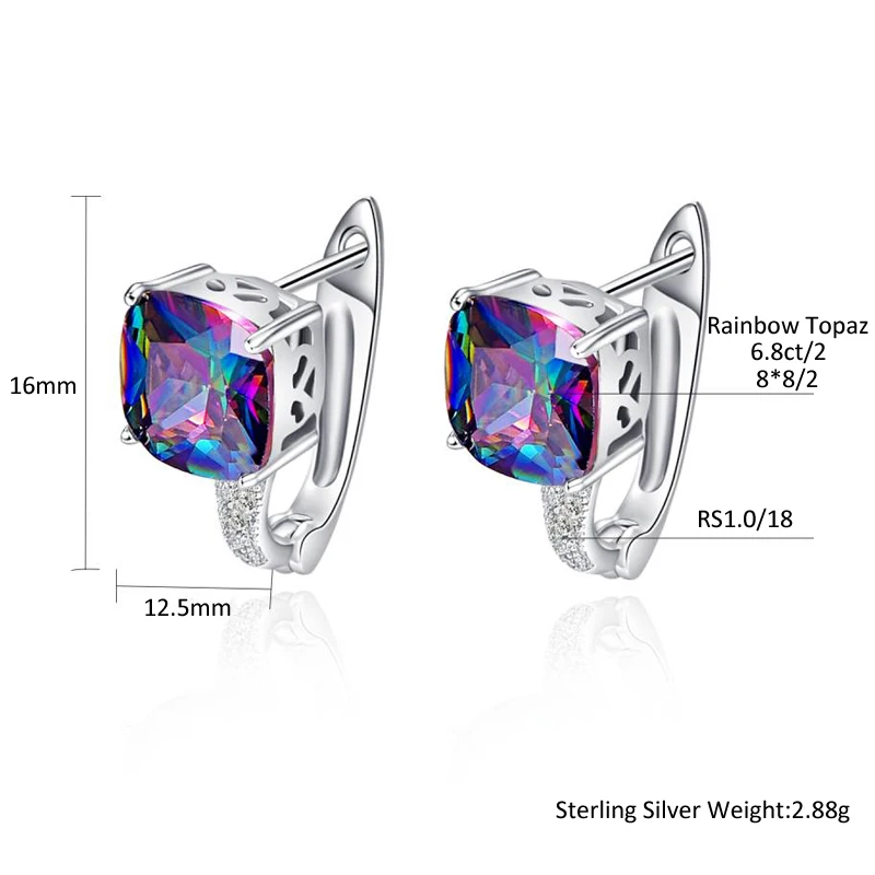 BONLAVI квадратный натуральный Мистик 6.8ct Радуга Топаз камни пирсинг ухо манжеты 925 пробы серебряный бренд вечерние свадебные ювелирные изделия