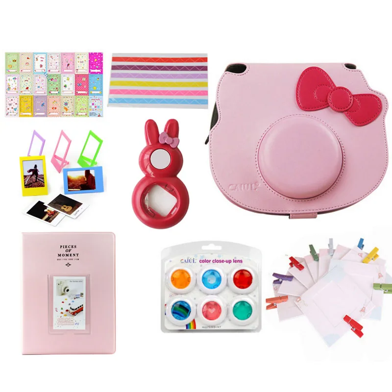 Аксессуары для камеры Fujifilm Instax Mini HELLO KITTY мгновенная пленка фото Связки набор камера чехол сумка фильтры альбом линзы для селфи - Цвет: Розовый