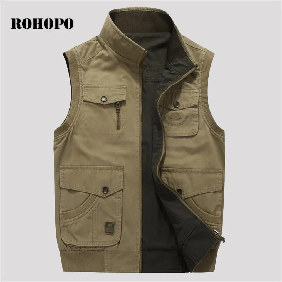 ROHOPO 6XL/7XL/8XL плюс размер Чистый хлопок военный жилет человек двухсторонний 100%
